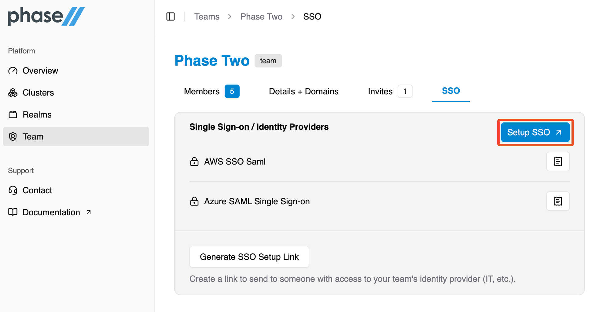 Phase Two Team Setup SSO